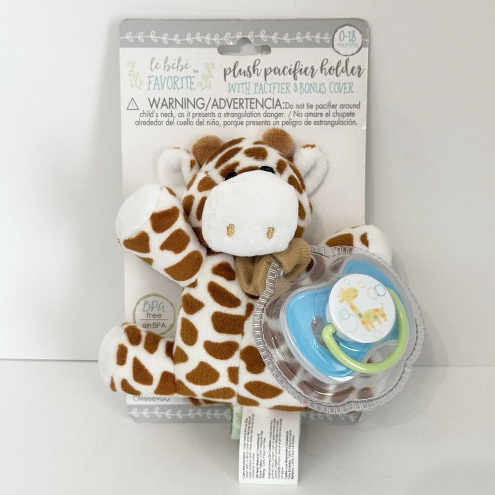 Le Bebe Brown Tan White Plush Giraffe Pacifier Holder with Pacifier 0-18‎ Months